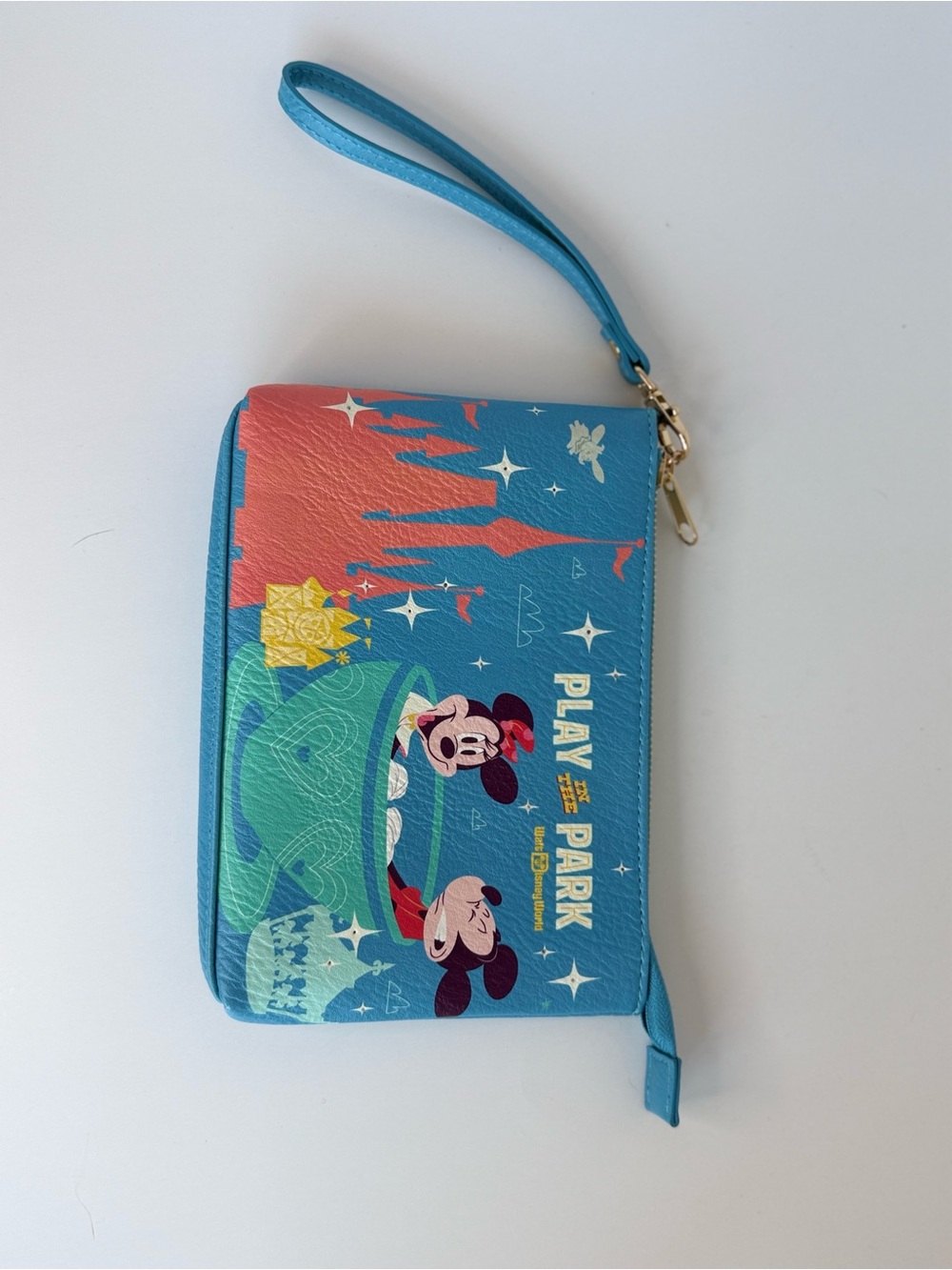 Disney Blue Teal Coral Mickey & Minnie Wristlet
